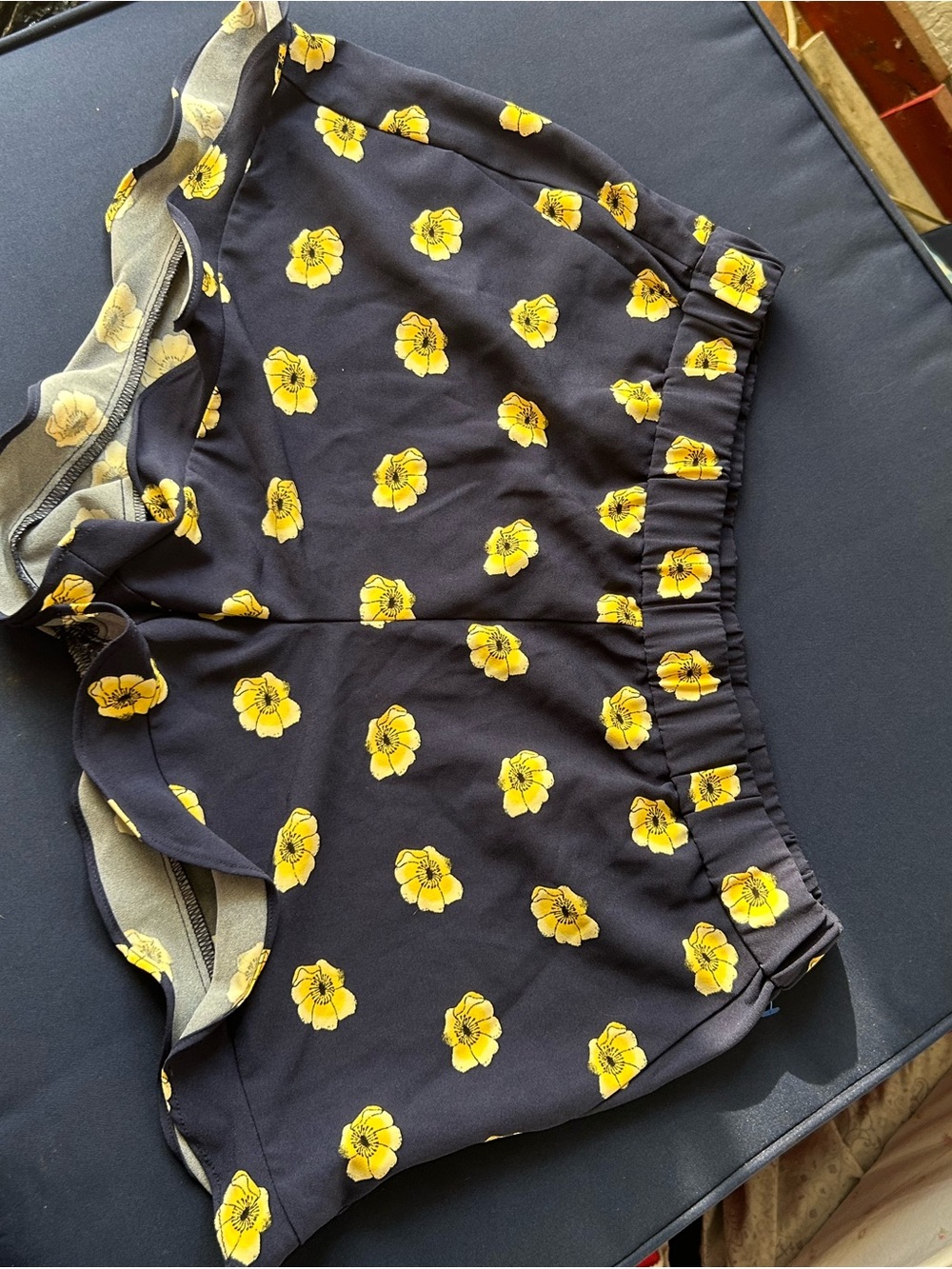 Maison Jules Navy Shorts with Yellow Floral Print